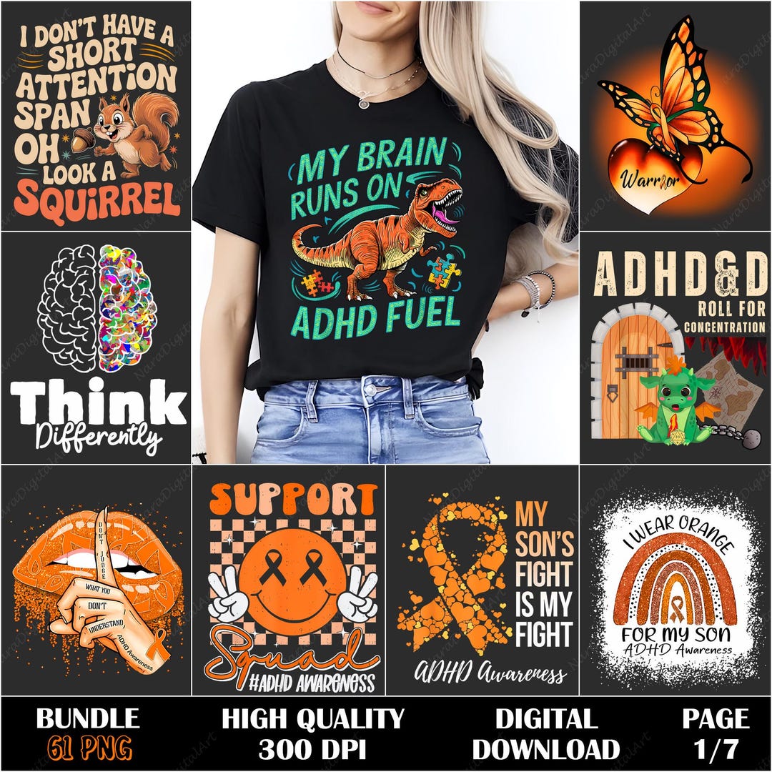 ADHD Awareness PNG, Adhd Bundle Design, Neurodiversity Art, Mental ...