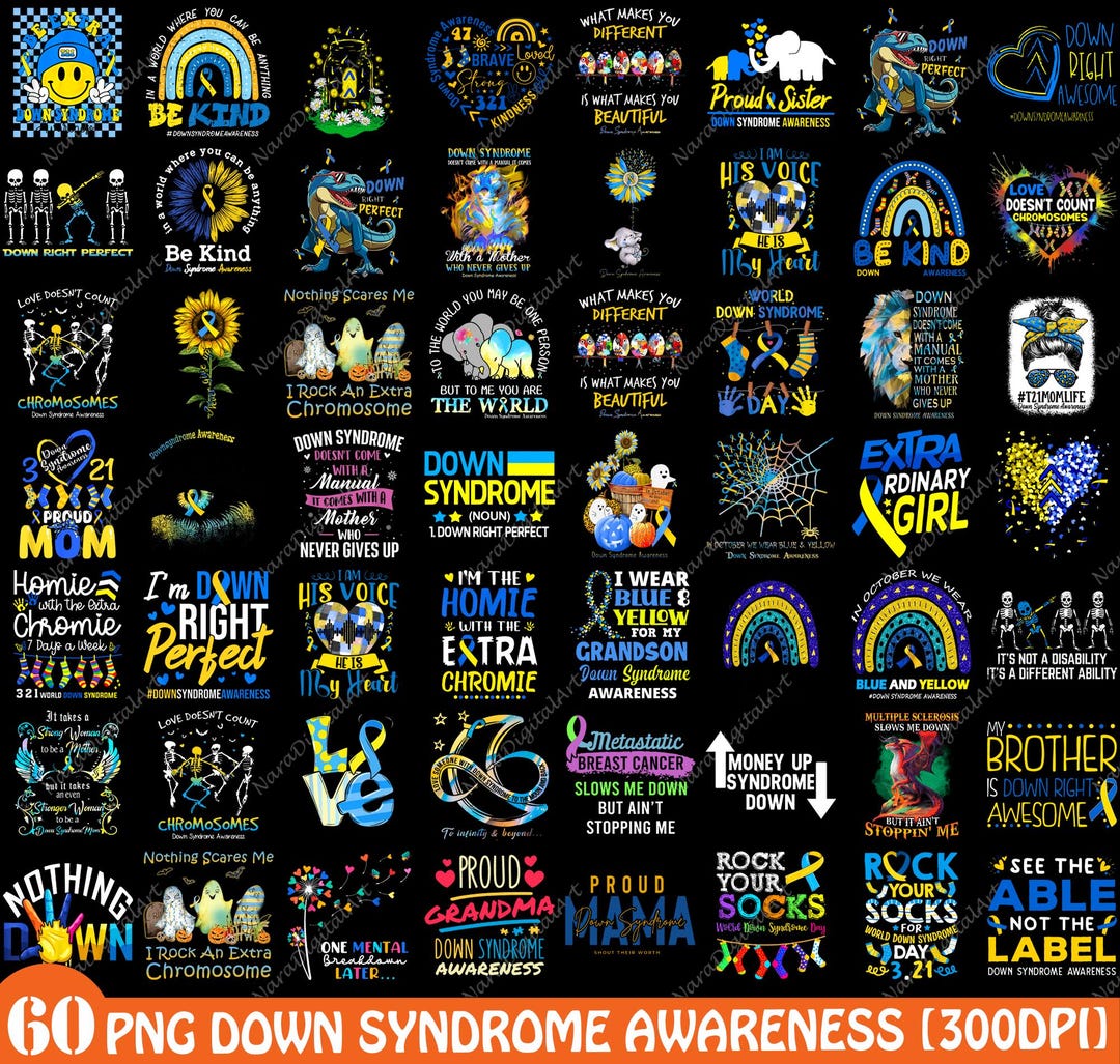 Down Syndrome Awareness PNG Bundle, Blue Yellow Ribbon Designs, T21 ...