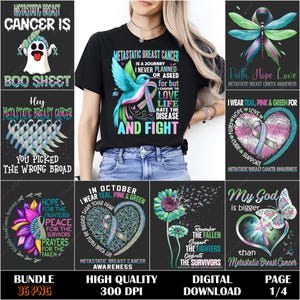 Breast Cancer PNG, Metastatic Awareness Bundle, Teal Pink Green Ribbon, Faith Hope Love Designs, Sublimation Digital Downloads