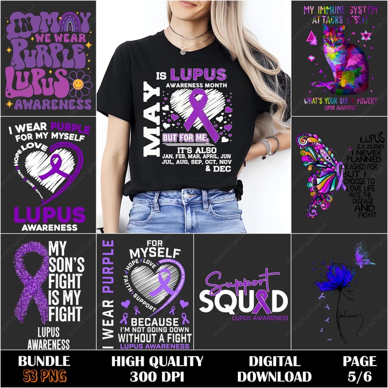 Lupus Awareness PNG, Purple Ribbon Sublimation, Chronic Illness Clipart ...