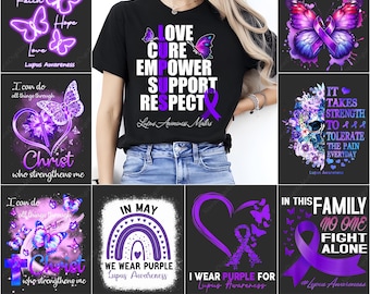 PNG de concientización sobre el lupus, sublimación de cinta morada, clipart de enfermedad crónica, paquete digital de guerreros, diseños imprimibles de apoyo