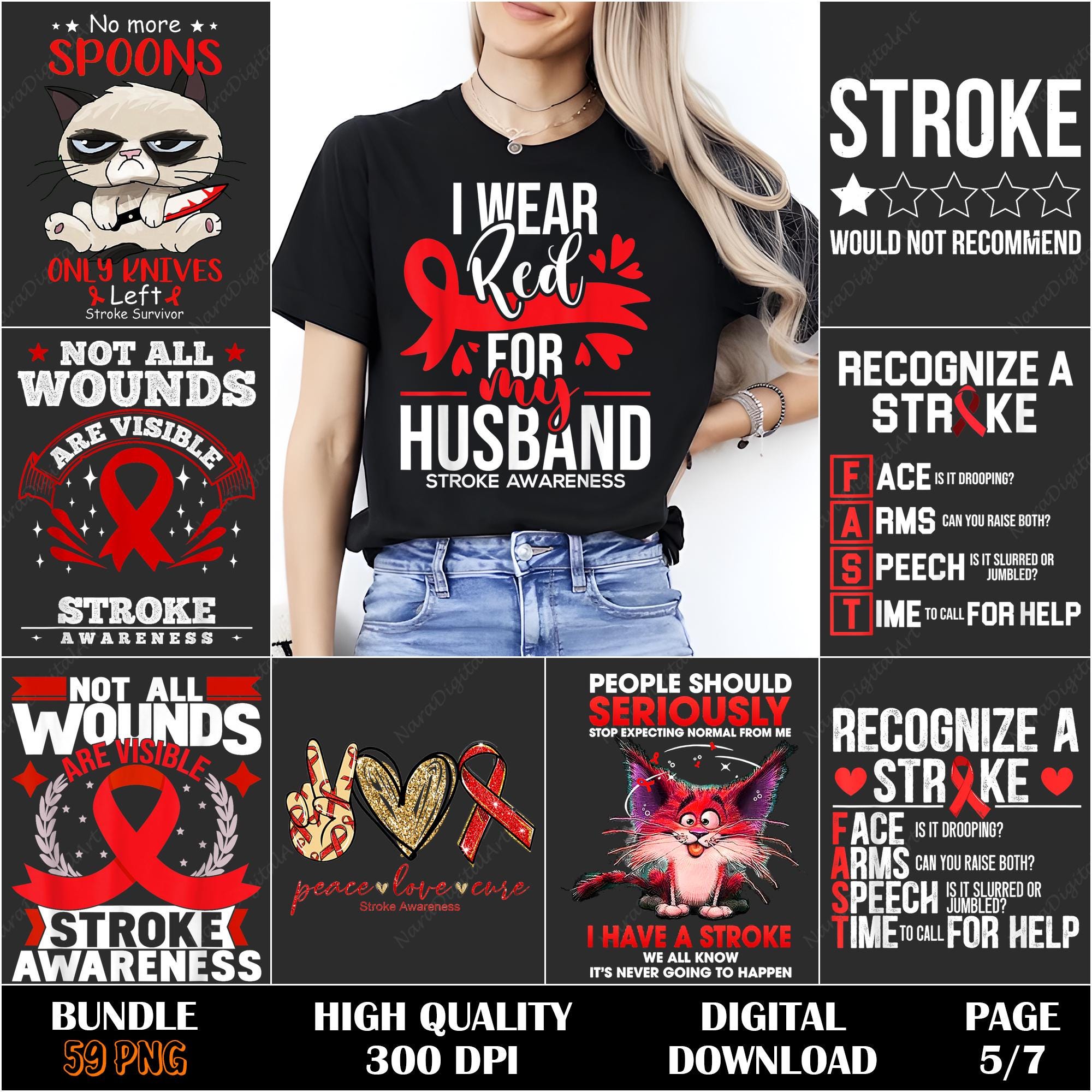 Stroke Warrior PNG Bundle, Stroke Awareness Sublimation Designs ...