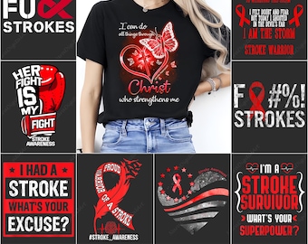 Stroke Awareness PNG Bundle, Stroke Survivor Sublimation Designs, Digital Download, Stroke Warrior Graphics, Stroke Ribbon PNG Art