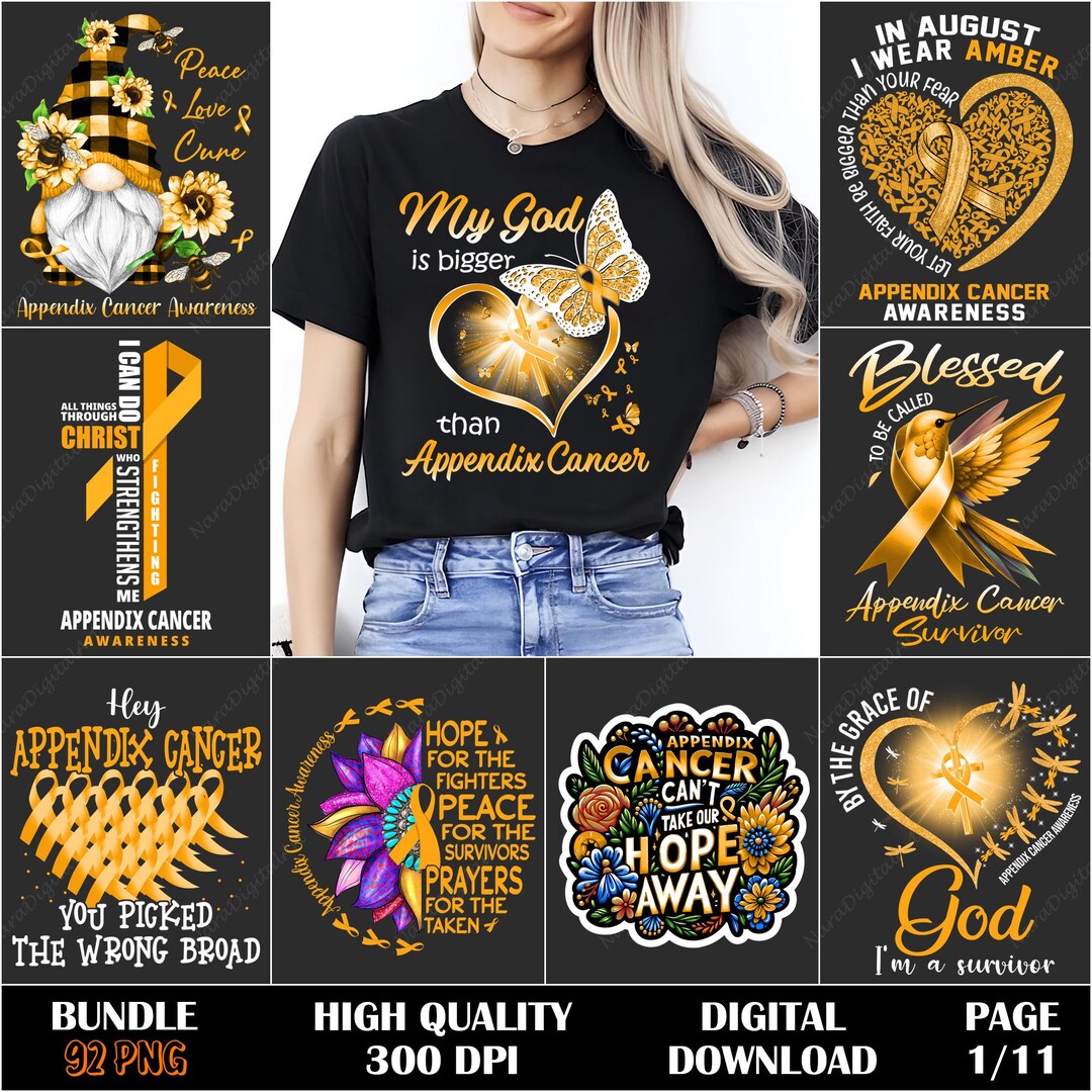 Appendic Cancer Ribbon Appendix Cancer PNG, Amber Ribbon Design, Cancer Awareness Bundle ...
