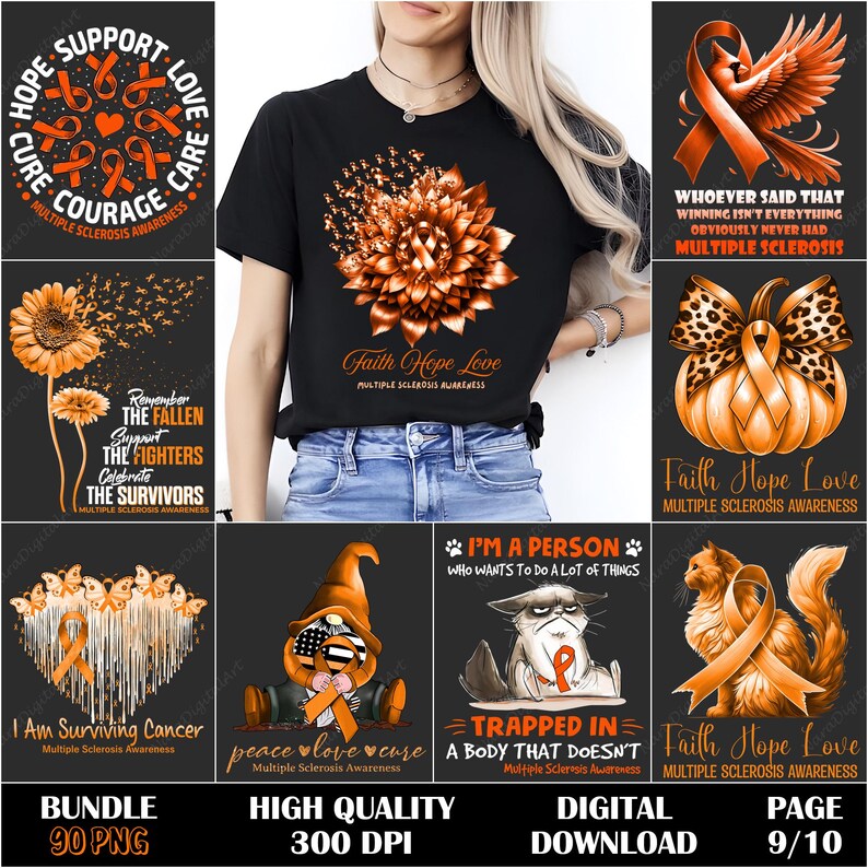 Multiple Sclerosis PNG, Orange Ribbon Bundle, MS Awareness Designs ...