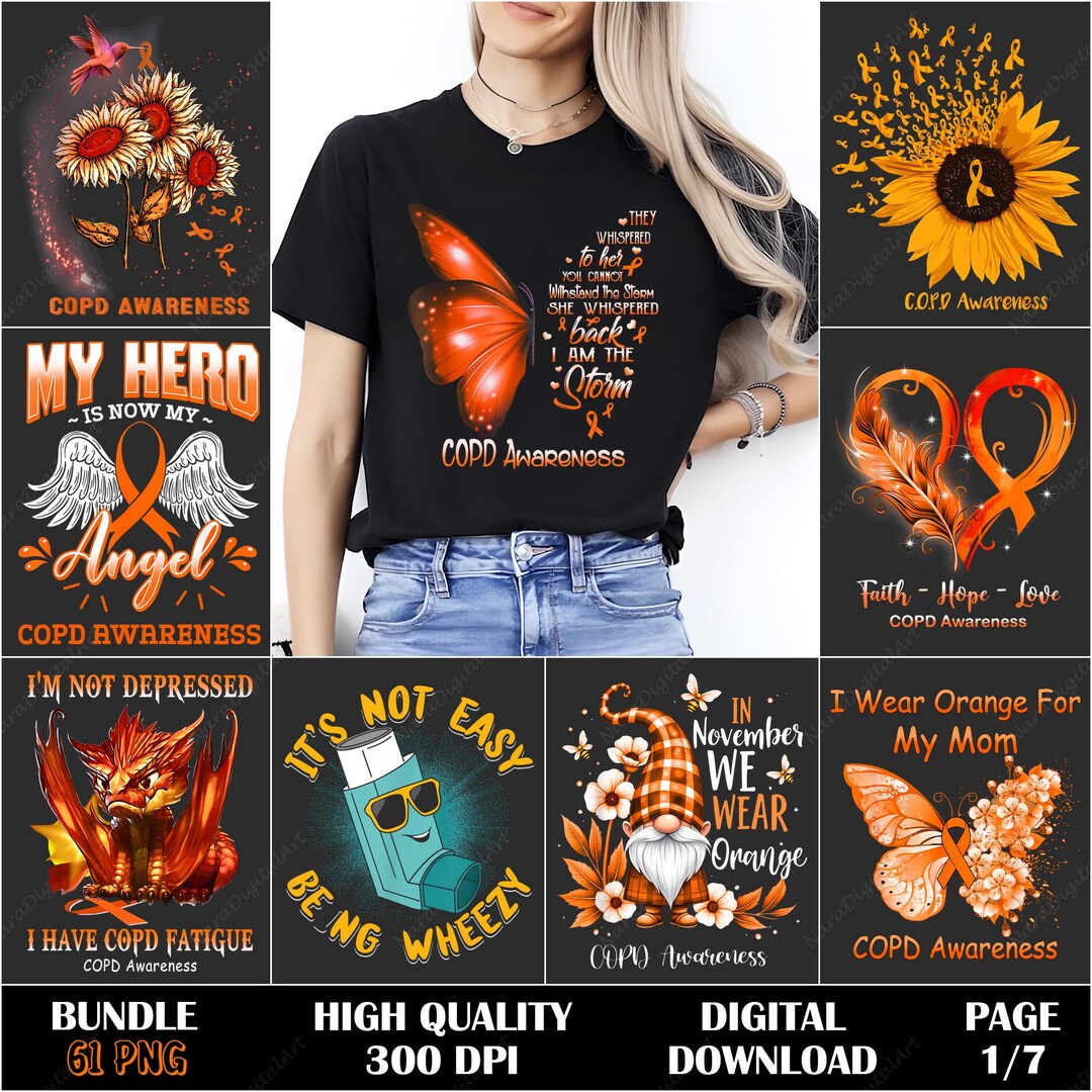 COPD Warrior Png, COPD Awareness Art, Orange Ribbon Design, Chronic ...