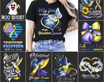 Blasenkrebs PNG, Krebsbewusstseins-Bündel, lila gelbes Band, Sublimationsgrafik, mein Gott größer, Survivor Design, digitaler Download