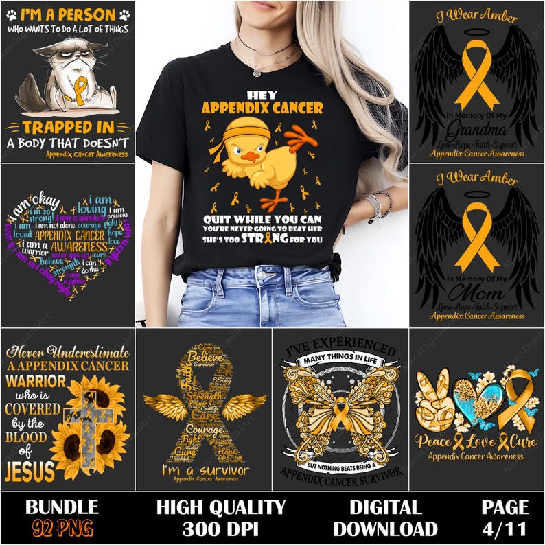 Appendix Cancer PNG, Amber Ribbon Design, Cancer Awareness Bundle ...