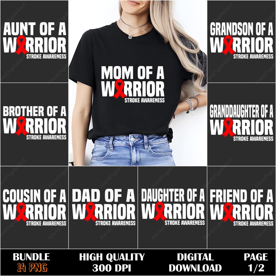 Stroke Awareness PNG, Warrior Family Bundle, Red Ribbon Sublimation ...