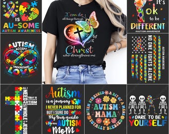 Autism Awareness PNG, Autism Mom Design, Puzzle Piece Bundle, Sublimation Graphics, Different Is Awesome, Digital Download, Friend Design