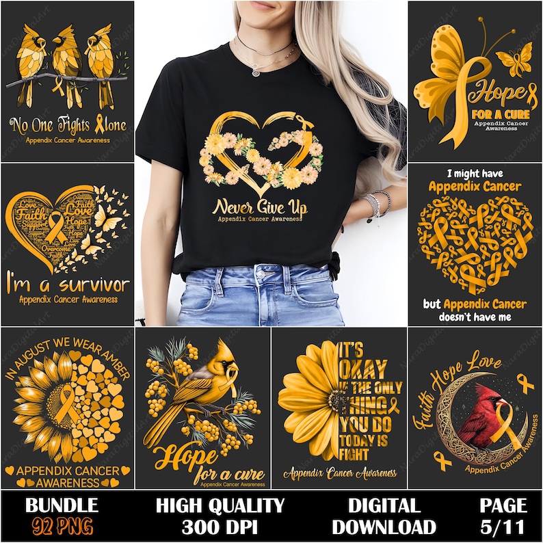 Appendix Cancer PNG, Amber Ribbon Design, Cancer Awareness Bundle ...