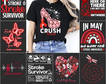 Stroke Awareness PNG Bundle, Stroke Warrior Sublimation Designs, Heart Ribbon Graphics, Digital Download, Stroke Survivor PNG
