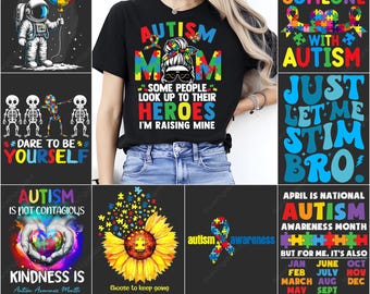 Pacote PNG de Mãe Autista, Design PNG de Conscientização sobre Autismo, Download Digital de Sublimação, Gráficos de Citações de Autismo de Alta Qualidade, 78 Arquivos PNG de Autismo