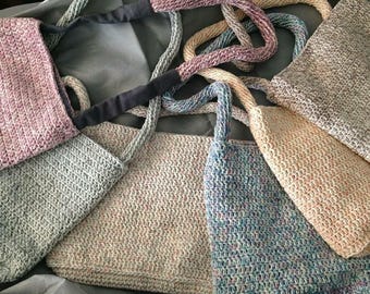 Handmade Cotton Crochet Tote Bag, Lined Artisan Market Bag, One-of-a-Kind Design