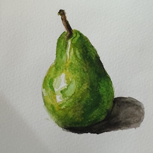 Dipinto ad acquerello di perle, piccola arte di frutta, decorazione da parete per chiesa verde gialla, opera d'arte originale di natura morta