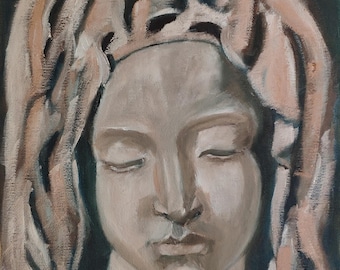 Pintura al óleo de la Virgen María – Lienzo de 38 x 24 cm, sin marco, regalo de arte sacro