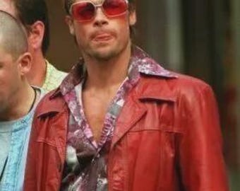 Brad Pitt Fight Club Tyler Durden FC Red Leather Jacket for Men | Christmas Gift