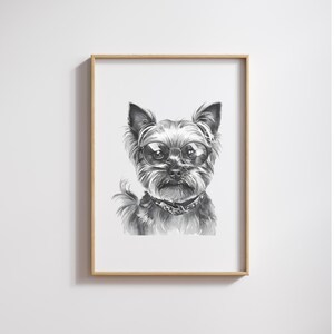 Black And White Water Colour Yorkshire Terrier Portrait Wall Art, Poster, Print
