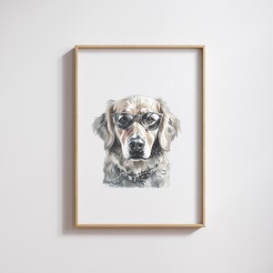 Black And White Water Colour Portrait Of Golden Retriever Wall Art, Poster, Print