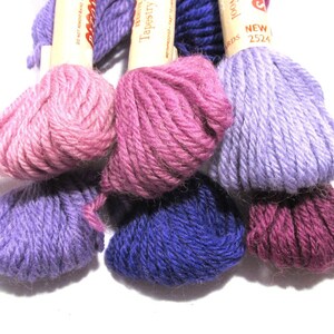 Patons Beehive Tapestry Wool 12 Skeins ASSORTED Colors Shades of Purple Pure Wool Great Britain Embroidery Needlework Supplies (R605)