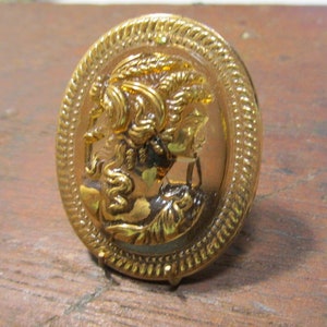 Czech Button CAMEO Goddess Large Oval 44mm Amber Glass Gold Luster Czech Glass Button One (1) Czech Glass Vintage Button NBS (B7)