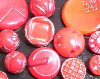 Vintage Buttons ASSORTED Czech Glass Buttons RED w/Silver Luster Twenty (20) Assorted Dimi Large Red Glass Jewelry Sewing Supply (A503)