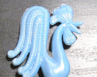 VINTAGE ROOSTER Pin Brooch 1940s Plastic Celluloid LARGE Blue Rooster Pin Long Legs Good Condition Animal Jewelry Ready to Wear (J553)