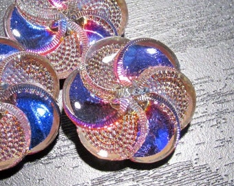 Czech Button STUNNING Purple Iridescent Glass 7/8" (22.5mm) Pinwheel Moonglow Glass Button One (1) Vintage Button Jewelry Supplies (N346)