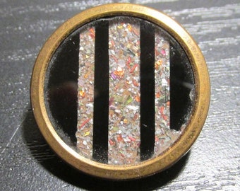 Vintage Button Design Under Glass In Brass Steel Glitter Stripes DUG Painted One (1) 22.5mm Button NBS Jewelry Sewing Supplies (F442)