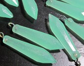Chandelier Crystals Faceted Spears Ten (10) Unique VINTAGE Jadeite Glass Celadon Crystals 1 quot Glass Prism Ornament Jewelry Supply (N310)