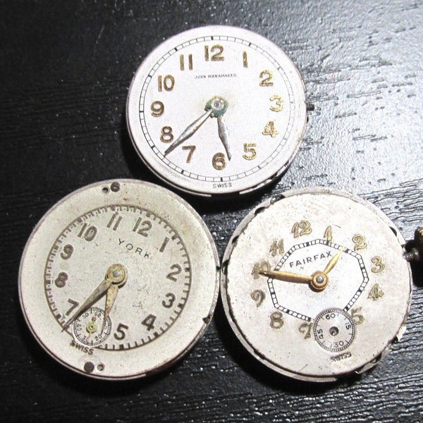 Pocket Watches VINTAGE Watch FACES Three (3) Watches Jewels Guts Mechanical Movements Plates Gears Watch Repair Jewelry Supplies (J523)