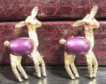 Jelly Belly VINTAGE Pin Brooches Two (2) Jelly Belly Scatter Pins DEER Rhinestones Purple Belly Ready Wear Vintage Jewelry Supplies  (F457)