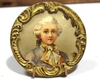 Antique Button Lithograph of Count Fersen "Friend" of Marie Antoinette NBS Collector Medium 1 1/4" Very Good Condition France Sweden (R606)