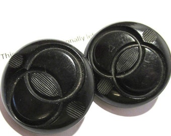 Vintage Buttons Bakelite Buttons Matching Coat Buttons Two (2) Carved Black Bakelite Buttons Vintage Jewelry Sewing Supplies (F508)