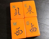 Mah Jongg Tiles Bakelite VINTAGE Mah Jongg Tiles NEWS Winds Mah Jong Bakelite Tiles Four (4) Vintage Art Jewelry Game Supplies (R621)
