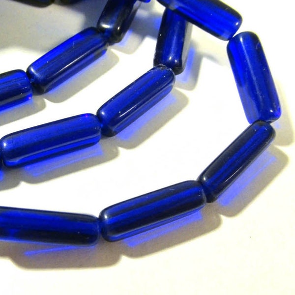 Czech Cobalt Blue Glass Rectangle Beads Five Strands (60 Beads) Czech Glass 15mm x 5mm Glass Beads Wedding Mosaic Jewelry Supplies (R707)