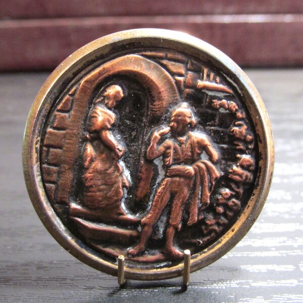 Vintage Button Victorian Era Carmen and the Toreadore OPERA Copper Tint 1-1/2" NBS Large Antique Jewelry Sewing Costume Supplies (Y705)