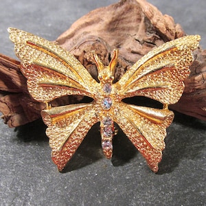 Vintage Jewelry Butterfly Pin Gerry&#39;s Rhinestone Butterfly Brooch One (1) Large Gold Tone Rhinestone Insect Butterfly Vintage Jewelry (M565)