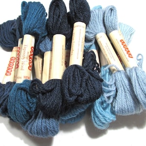 Patons Beehive Tapestry Wool 16 Skeins ASSORTED Colors Shades of Blue Pure Wool Great Britain Embroidery Needlework Supplies (R609)
