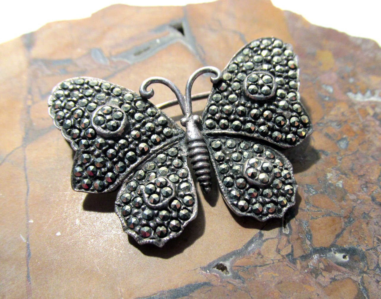 Butterfly Pin Brooch Sterling Silver Marcasite VINTAGE Etsy