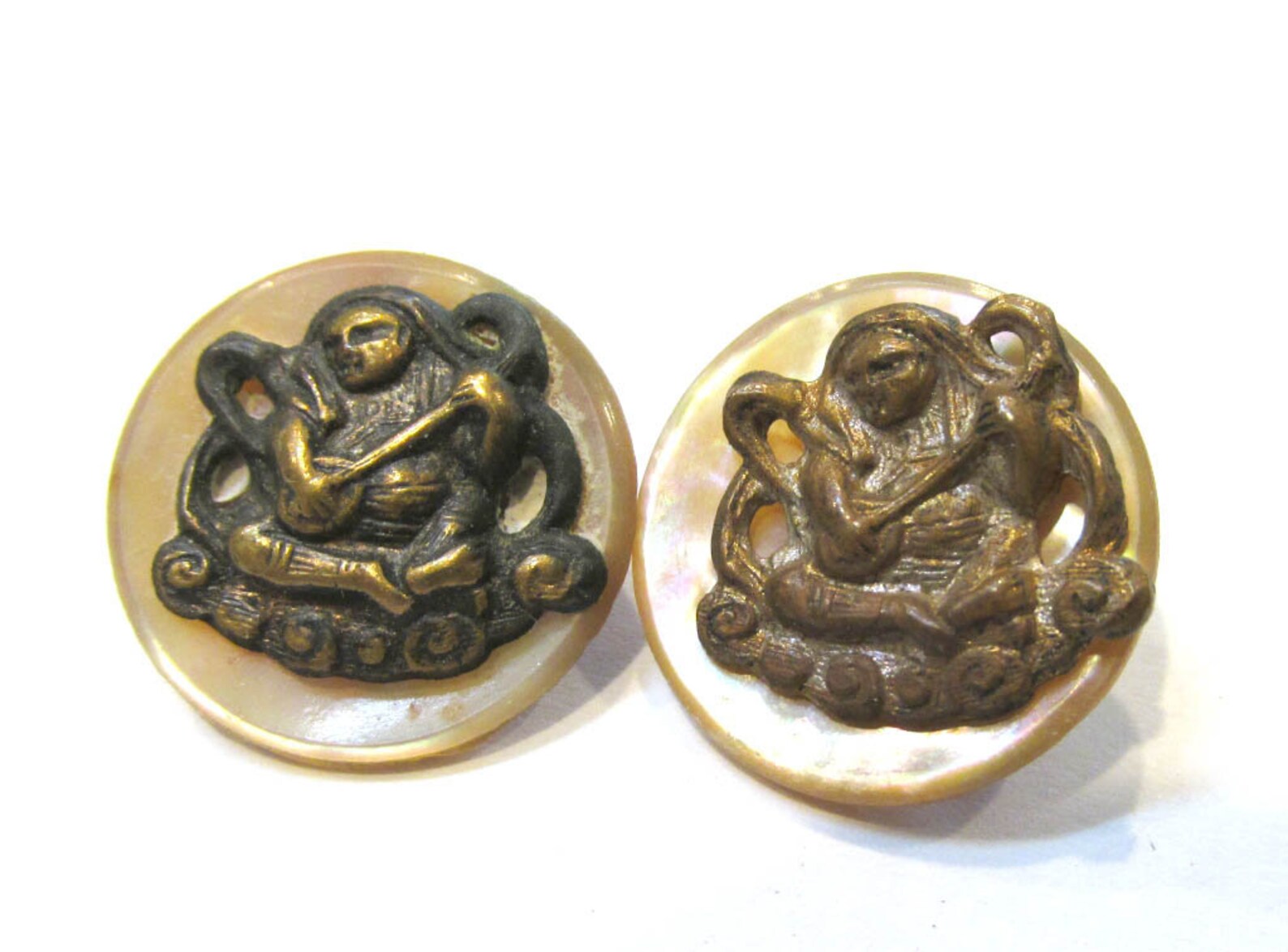 MOP and Steel BUTTONS Two 2 MoP Shell Buttons with Steel | Etsy