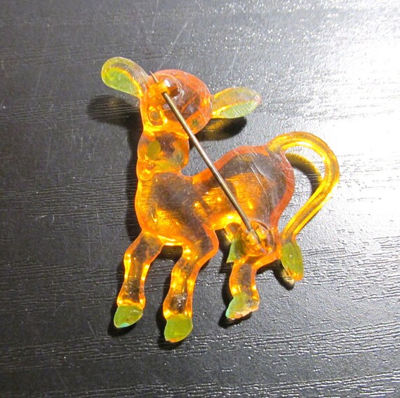 VINTAGE Celluloid Pin FUN Calf / Cow with Tongue … - image 6