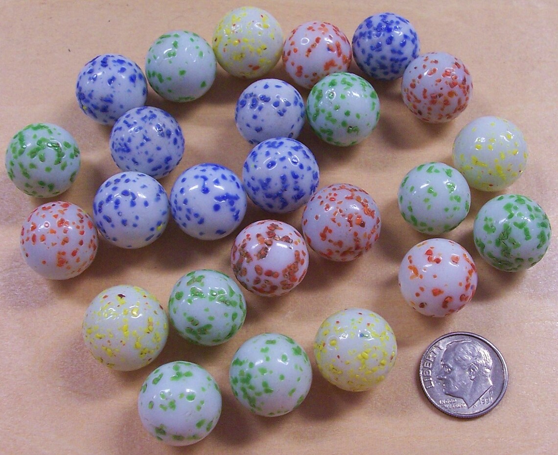 VINTAGE GLaSS Marbles Speckled Twenty Five 25 Blue Red Green Etsy