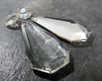 Chandelier CRYSTALS Beveled Faceted Crystal Prisms Two (2) VINTAGE Chandelier Crystals Great Shape! Prism Pendant Ornament Supplies (D239)