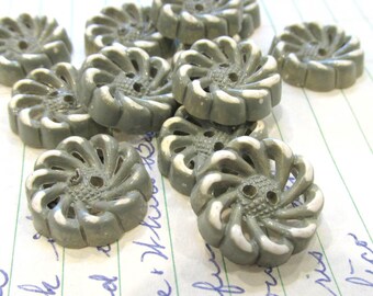 Vintage Celluloid Buttons VINTAGE Buffed? Celluloid Buttons Twelve (12) Buttons Gray White Vintage Collectors Sewing Jewelry Supplies (A334)