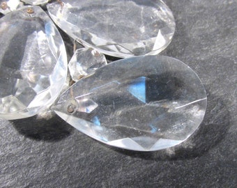 Chandelier Crystals Teardrop VINTAGE Clear Beveled Faceted Glass Six (6) Lead Crystal Prism Pendant Ornament Jewelry Art Supplies (M268)