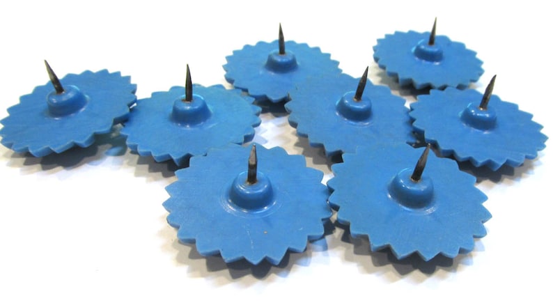 8 Curtain Tie Back Pins VINTAGE Curtain Tie Back Pins Eight Plastic Blue FLOWERS 1930s Curtain Tie Back Decor Home Restoration Y441