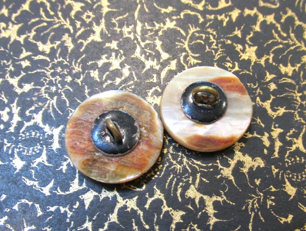 MOP and Steel BUTTONS Two 2 MoP Shell Buttons with Steel | Etsy