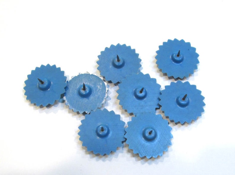 8 Curtain Tie Back Pins VINTAGE Curtain Tie Back Pins Eight Plastic Blue FLOWERS 1930s Curtain Tie Back Decor Home Restoration Y441