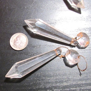Chandelier Crystals Spears VINTAGE Clear Beveled Faceted Glass Ten (10) Lead Crystal Prism Pendant Ornament Jewelry Art Supplies (D504)